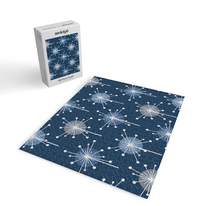 Sputnik Starburst Flowers Navy Blue Jigsaw Puzzle Gallery Image 2