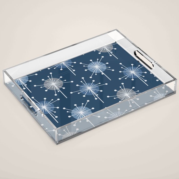 Sputnik Starburst Flowers Navy Blue Acrylic Tray Gallery Image 1