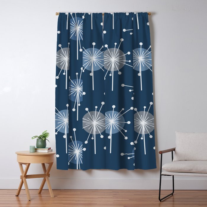 Sputnik Starburst Flowers Navy Blue Window Curtain Gallery Image 5