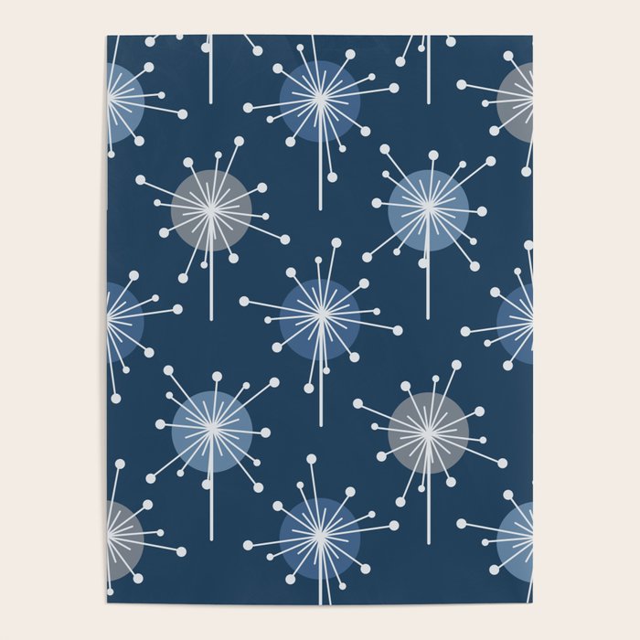 Sputnik Starburst Flowers Navy Blue Poster Gallery Image 4