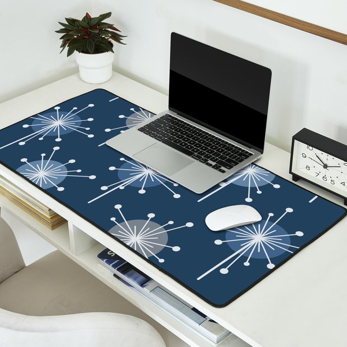 Sputnik Starburst Flowers Navy Blue Desk Mat Gallery Image 2