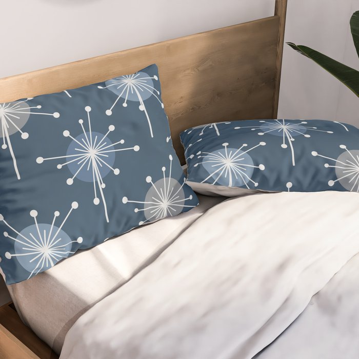 Sputnik Starburst Flowers Navy Blue Pillow Sham Gallery Image 2