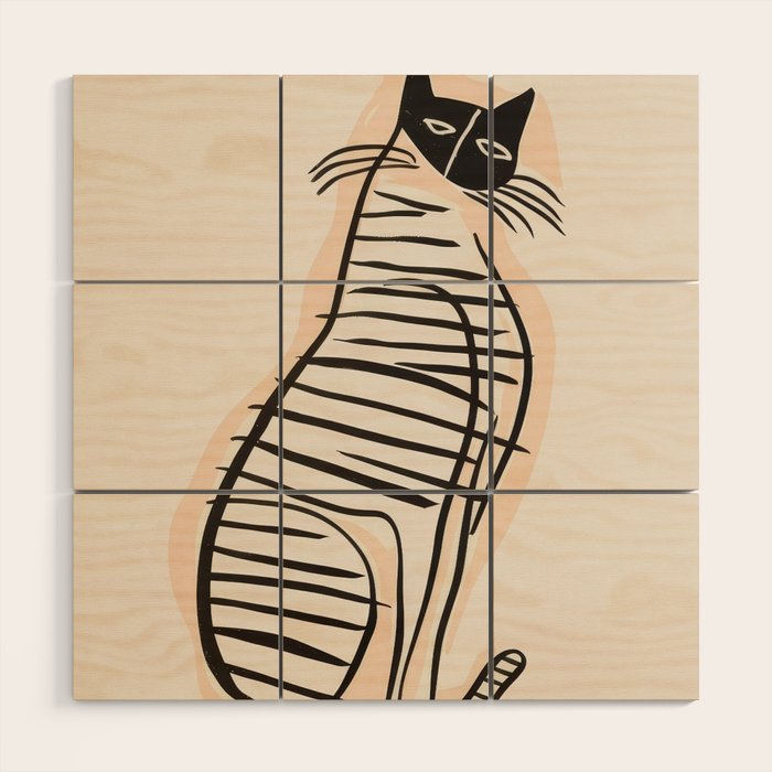 Abstract Cat in Lines Wood Wall Art Gallery Image 1