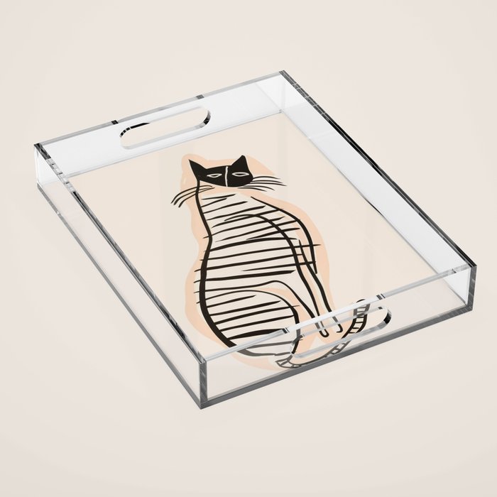 Abstract Cat in Lines Acrylic Tray Gallery Image 1