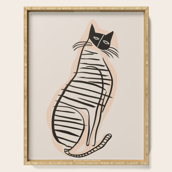 Abstract Cat in Lines Serving Tray Gallery Image 1