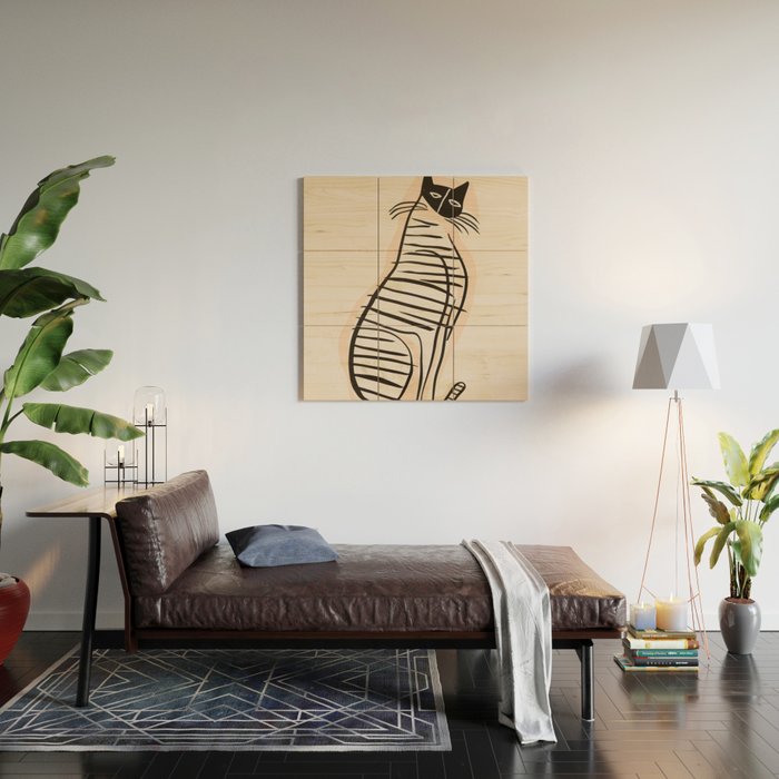 Abstract Cat in Lines Wood Wall Art Gallery Image 2