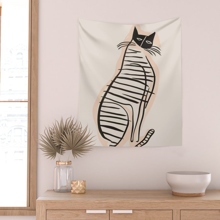 Abstract Cat in Lines Wall Tapestry Gallery Image 2
