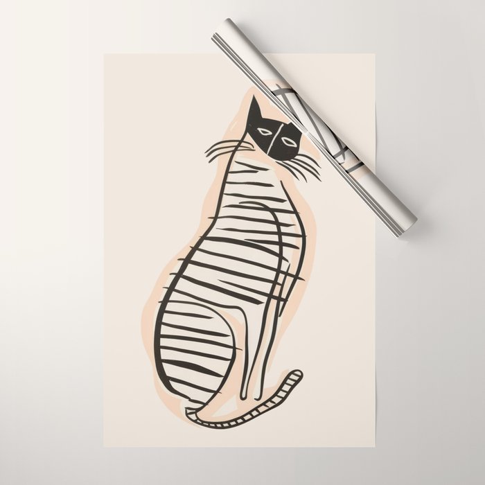 Abstract Cat in Lines Wrapping Paper Gallery Image 1
