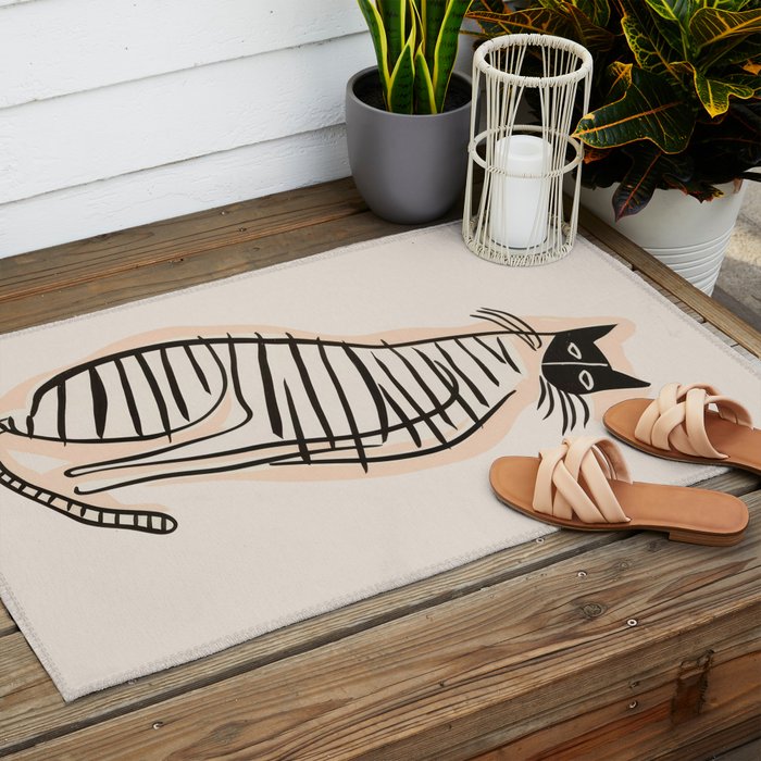 Abstract Cat in Lines Outdoor Rug Gallery Image 2