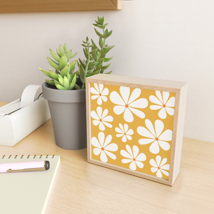 Retro Daisy Pattern - Golden Yellow Mini Art Print Gallery Image 2