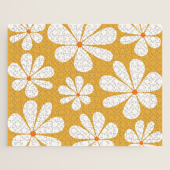 Retro Daisy Pattern - Golden Yellow Jigsaw Puzzle Gallery Image 1