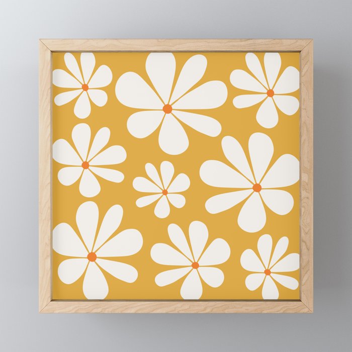 Retro Daisy Pattern - Golden Yellow Mini Art Print Gallery Image 1