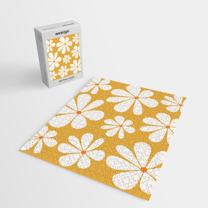Retro Daisy Pattern - Golden Yellow Jigsaw Puzzle Gallery Image 2