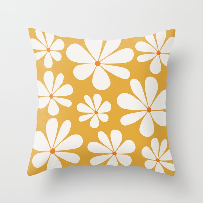 Retro Daisy Pattern - Golden Yellow Throw Pillow Gallery Image 6