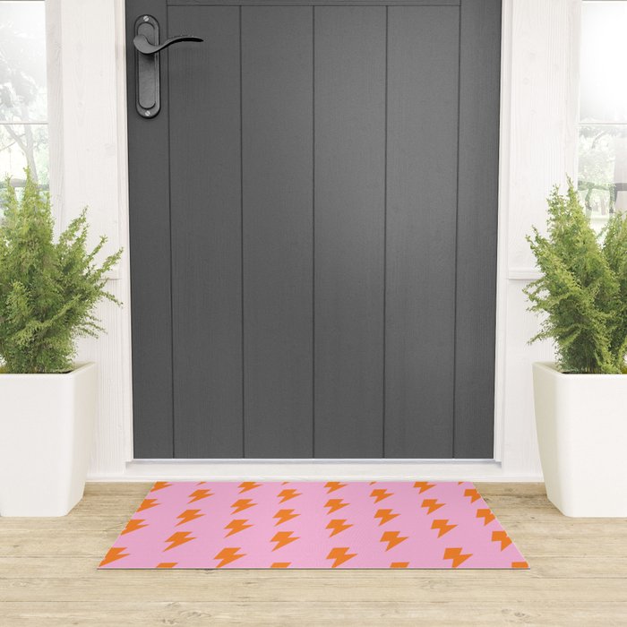 Orange Lightning on Pink Welcome Mat Gallery Image 3