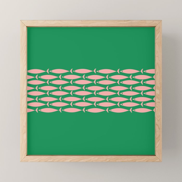 Fish Stripe Minimal Mid Century Modern Green and Pink Mini Art Print Gallery Image 1