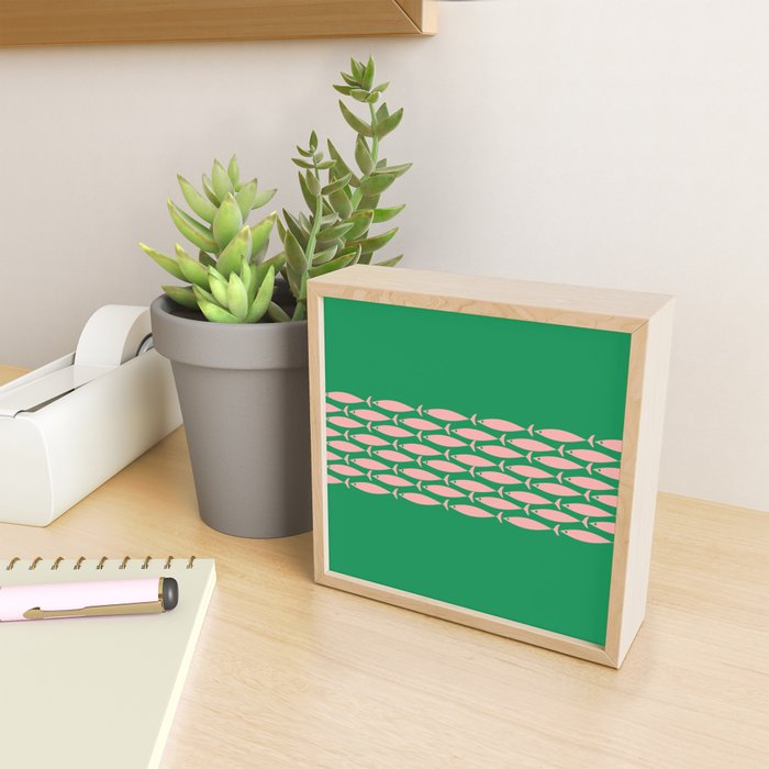 Fish Stripe Minimal Mid Century Modern Green and Pink Mini Art Print Gallery Image 2