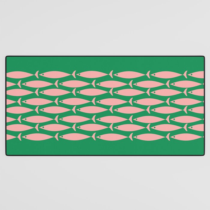 Fish Stripe Minimal Mid Century Modern Green and Pink Desk Mat Gallery Image 3