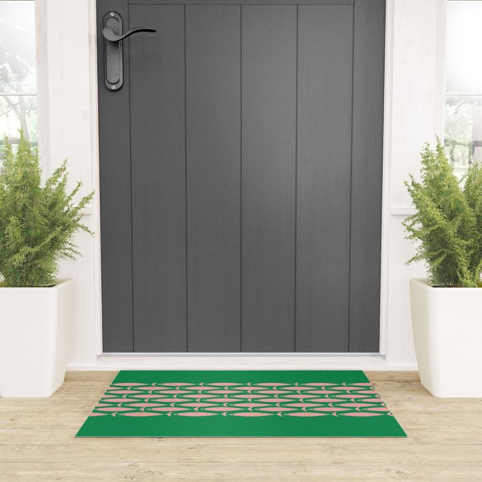 Fish Stripe Minimal Mid Century Modern Green and Pink Welcome Mat Gallery Image 3