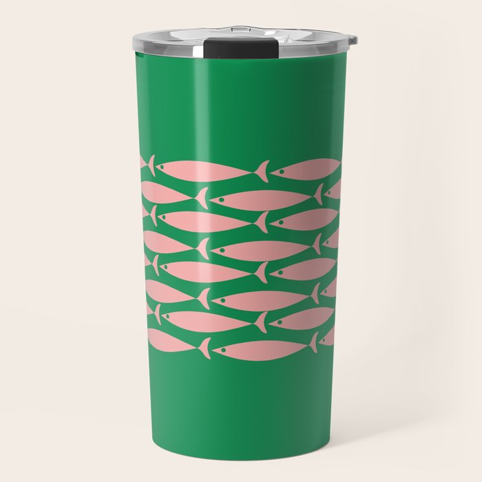 Fish Stripe Minimal Mid Century Modern Green and Pink Travel Mug Gallery Image 1