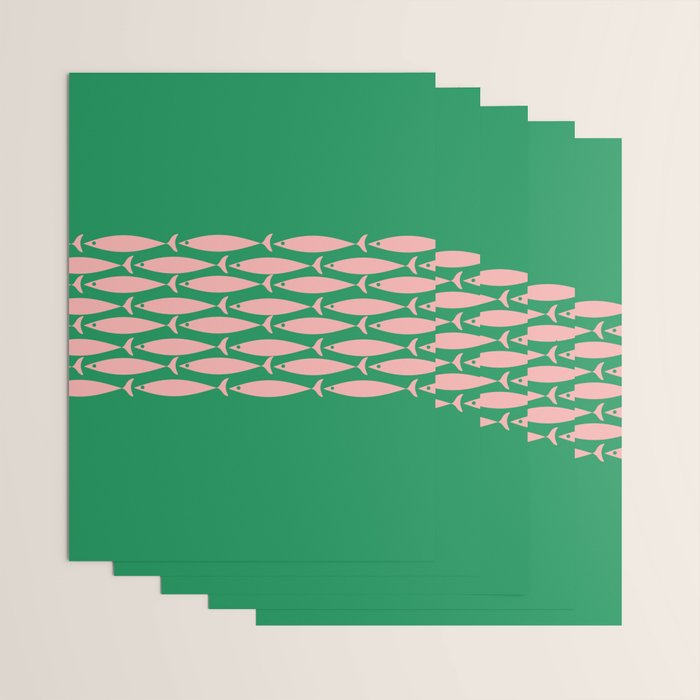 Fish Stripe Minimal Mid Century Modern Green and Pink Wrapping Paper Gallery Image 3