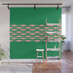 Fish Stripe Minimal Mid Century Modern Green and Pink Wall Mural Gallery Image 1