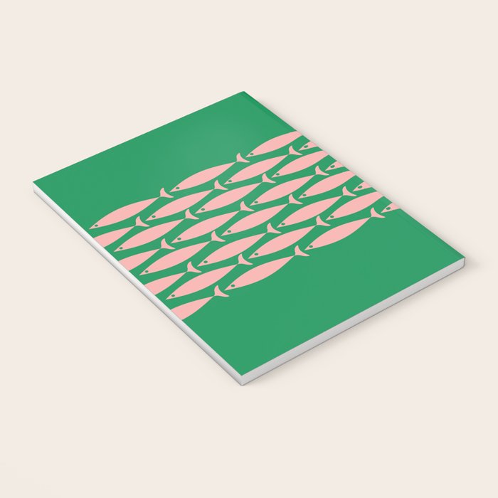 Fish Stripe Minimal Mid Century Modern Green and Pink Notebook Gallery Image 3