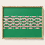 Fish Stripe Minimal Mid Century Modern Green and Pink Serving Tray Gallery Image 1