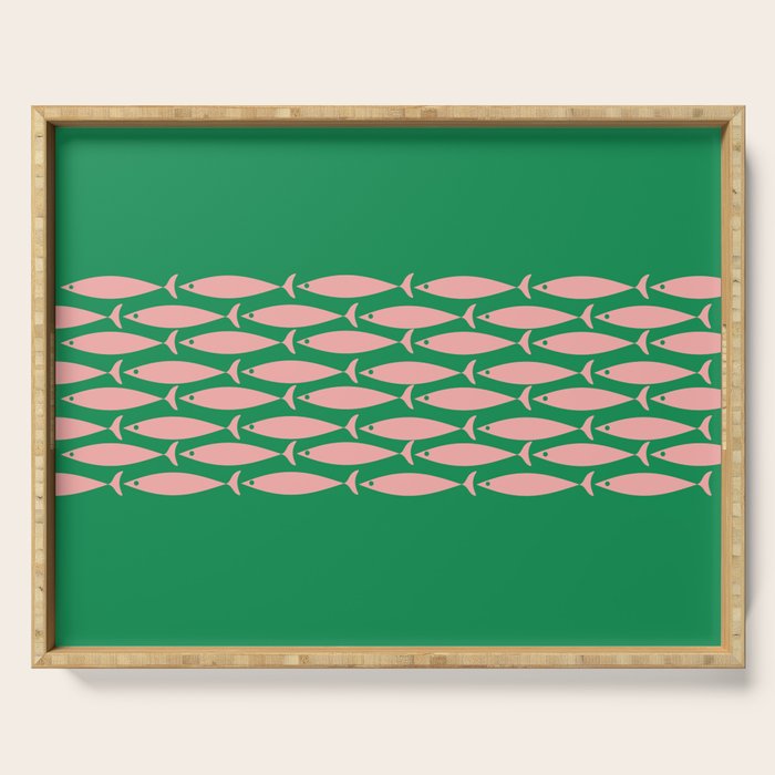 Fish Stripe Minimal Mid Century Modern Green and Pink Serving Tray Gallery Image 1