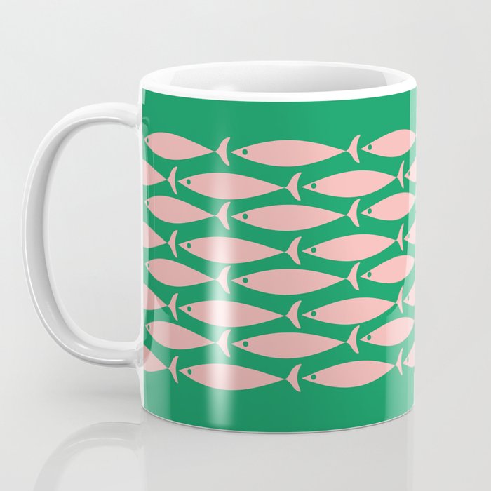 Fish Stripe Minimal Mid Century Modern Green and Pink Coffee Mug Gallery Image 3