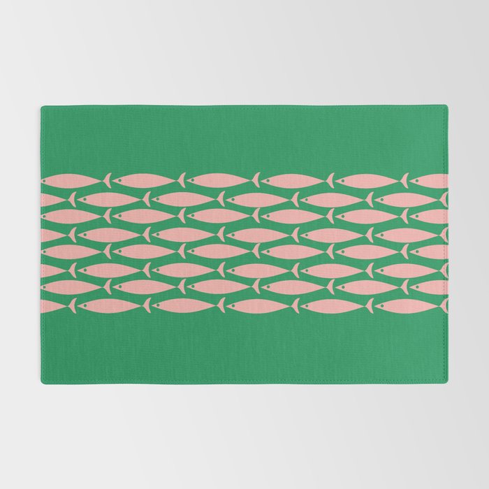 Fish Stripe Minimal Mid Century Modern Green and Pink Rug Gallery Image 2