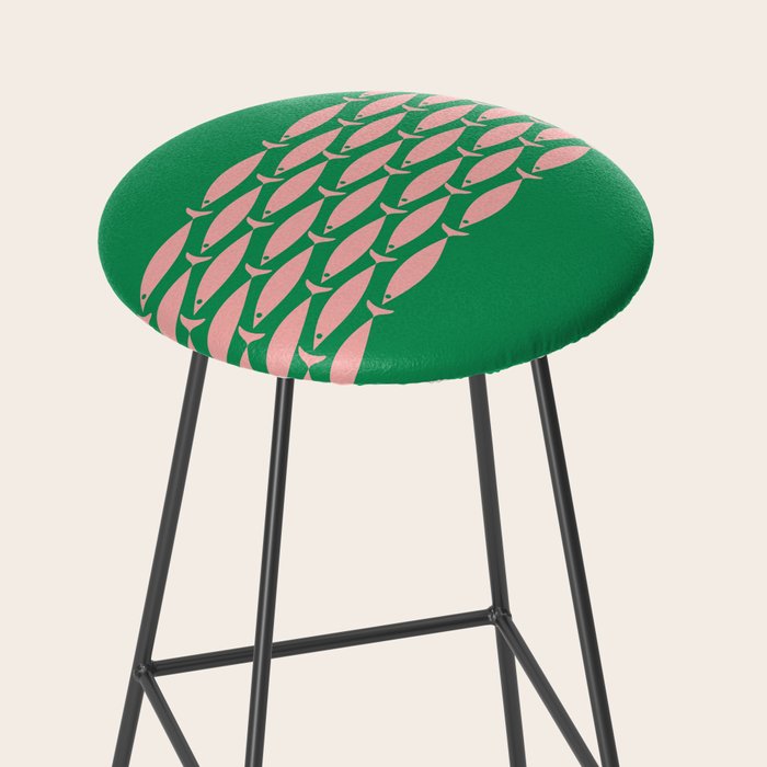 Fish Stripe Minimal Mid Century Modern Green and Pink Stool Gallery Image 2