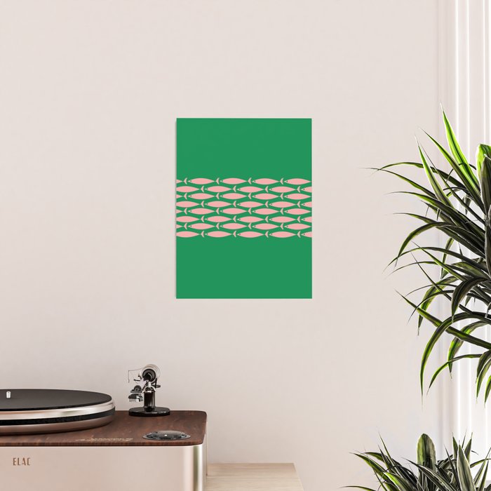 Fish Stripe Minimal Mid Century Modern Green and Pink Poster Gallery Image 2