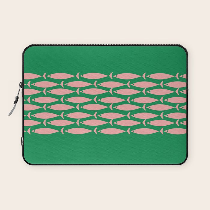 Fish Stripe Minimal Mid Century Modern Green and Pink Laptop Sleeve Gallery Image 1