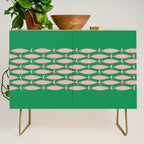 Fish Stripe Minimal Mid Century Modern Green and Pink Credenza Gallery Image 1