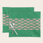 Fish Stripe Minimal Mid Century Modern Green and Pink Placemat Gallery Image 1