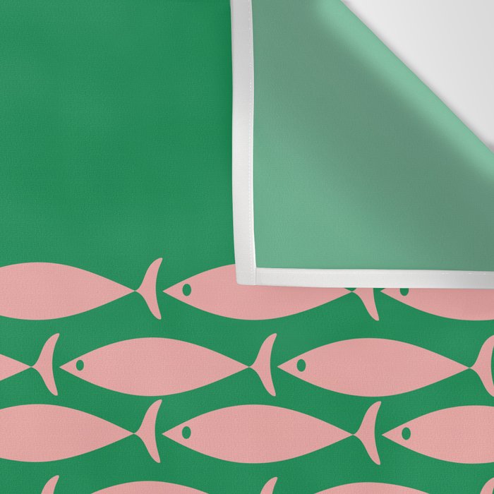 Fish Stripe Minimal Mid Century Modern Green and Pink Wall Tapestry Gallery Image 3