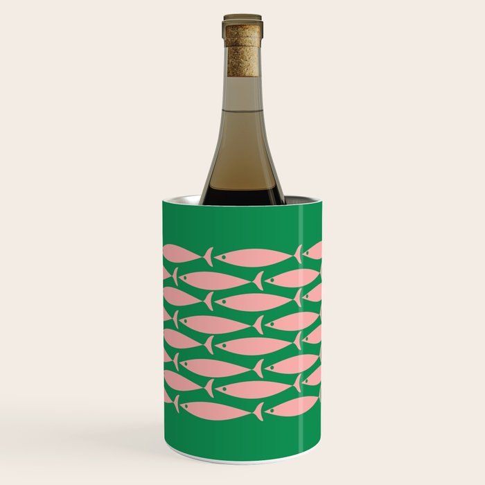 Fish Stripe Minimal Mid Century Modern Green and Pink Wine Chiller Gallery Image 2