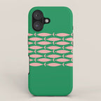 Fish Stripe Minimal Mid Century Modern Green and Pink iPhone Case Gallery Image 1