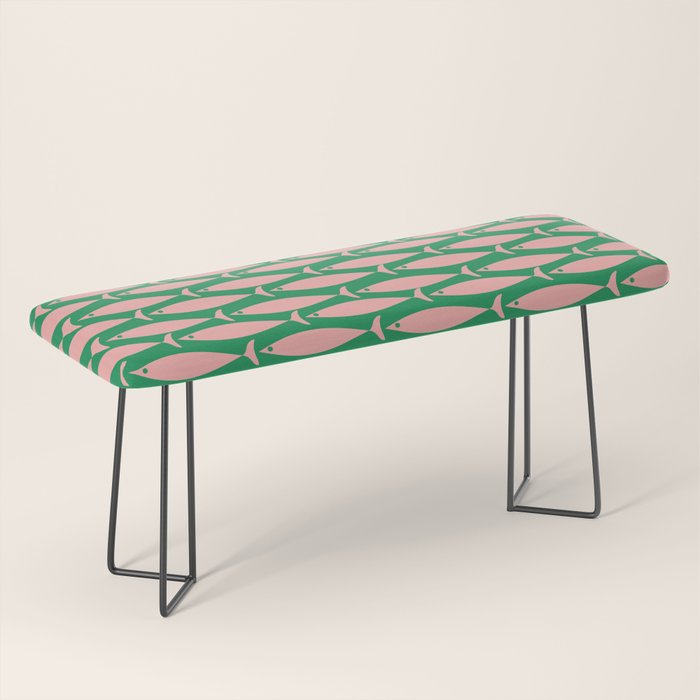 Fish Stripe Minimal Mid Century Modern Green and Pink Bench Gallery Image 1
