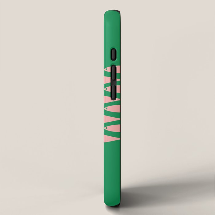 Fish Stripe Minimal Mid Century Modern Green and Pink iPhone Case Gallery Image 2