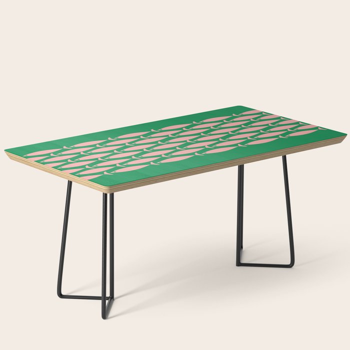 Fish Stripe Minimal Mid Century Modern Green and Pink Coffee Table Gallery Image 1