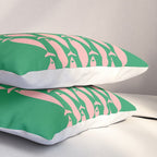 Fish Stripe Minimal Mid Century Modern Green and Pink Pillow Sham Gallery Image 3