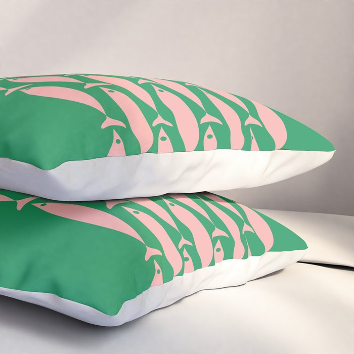 Fish Stripe Minimal Mid Century Modern Green and Pink Pillow Sham Gallery Image 3