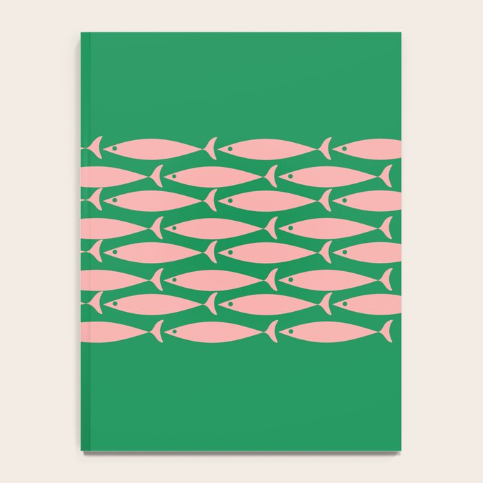 Fish Stripe Minimal Mid Century Modern Green and Pink Notebook Gallery Image 4
