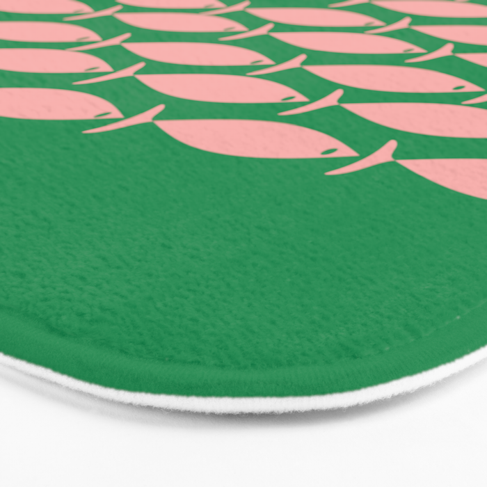 Fish Stripe Minimal Mid Century Modern Green and Pink Bath Mat Gallery Image 3