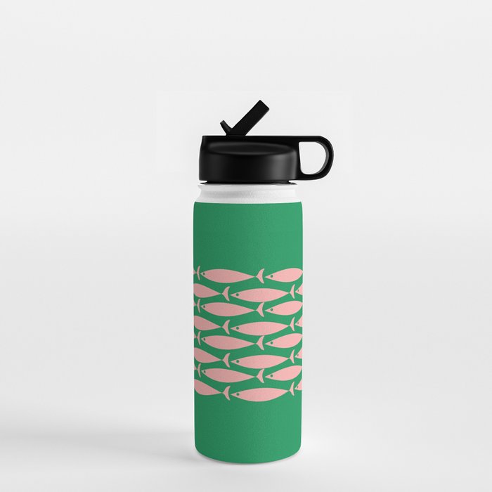 Fish Stripe Minimal Mid Century Modern Green and Pink Water Bottle Gallery Image 1