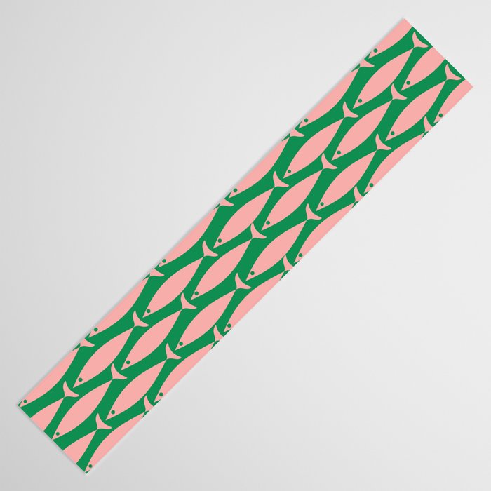 Fish Stripe Minimal Mid Century Modern Green and Pink Table Runner Gallery Image 3