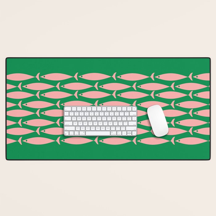 Fish Stripe Minimal Mid Century Modern Green and Pink Desk Mat Gallery Image 1