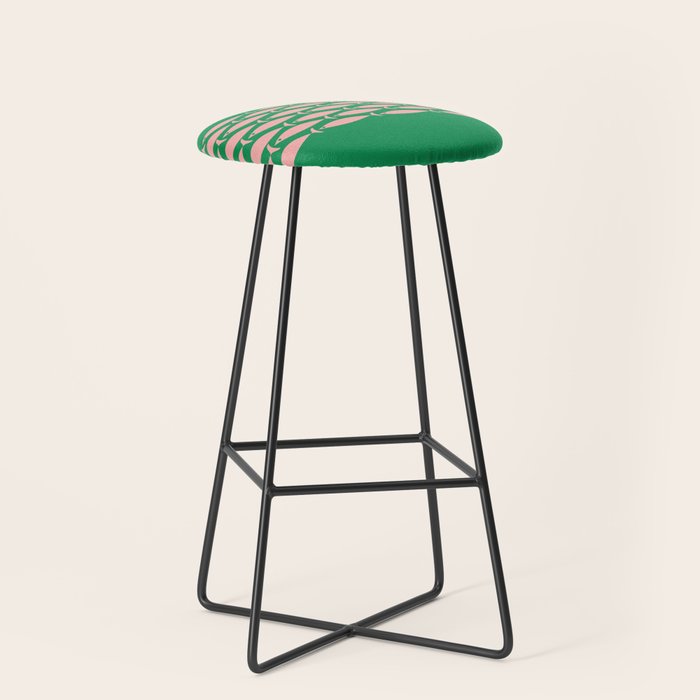 Fish Stripe Minimal Mid Century Modern Green and Pink Stool Gallery Image 1